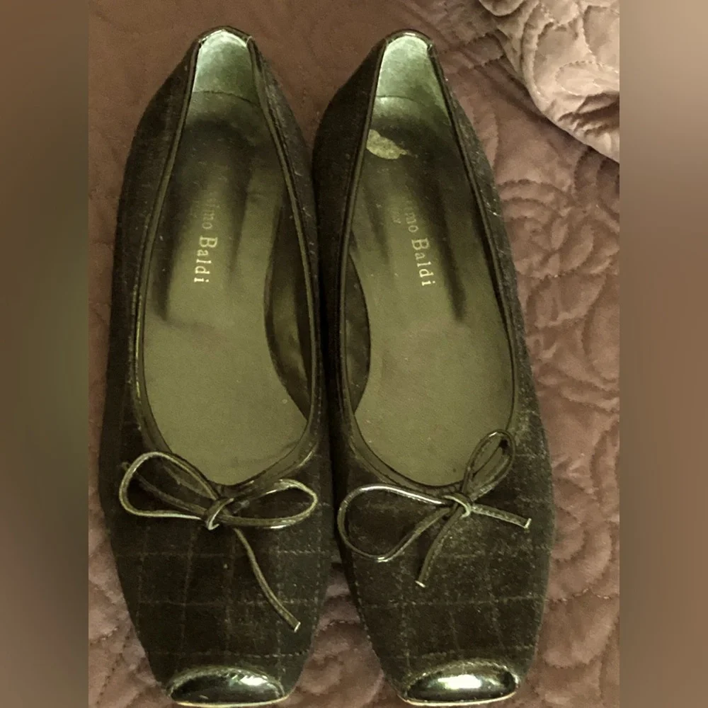 Massimo Black Tweed & Patent Toe Ballet Flats